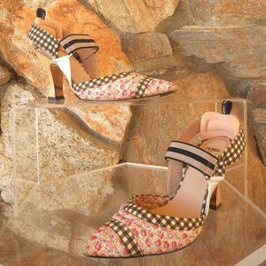 Fendi Colibri Gingham & Floral Print Slingback Pumps